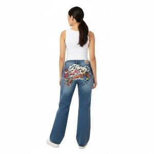 NWT Ed Hardy Women’s Multi Tattoo Baggy Jeans Size 34